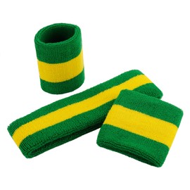 ONUPGO Sweatband Set (3 Pieces) Sports Headband Wrist Striped Sweatbands Terry Cloth Wristband Athletic Exercise Basketball Wrist Sweatband and Headbands Moisture Wicking Sweat Absorbing Head Band