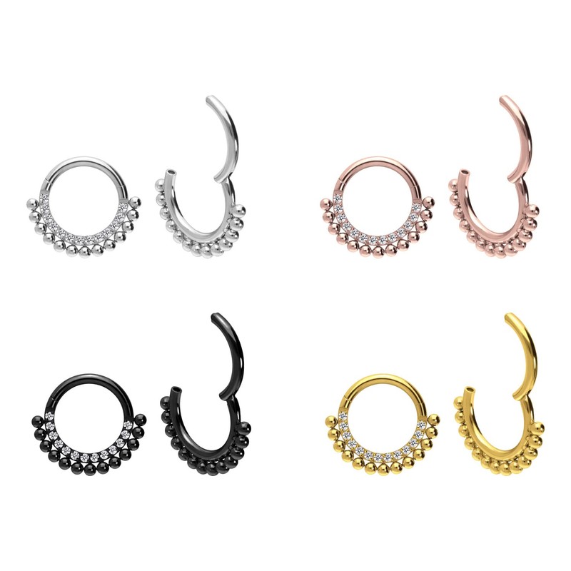 PIERCINGLINE Titanium Clicker Crystals + Balls Ring Nose Septum Ear