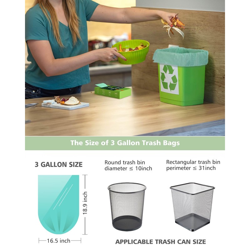 Compost Bags 3 Gallon 125 Packs,AYOTEE Compostable Trash Bags 3