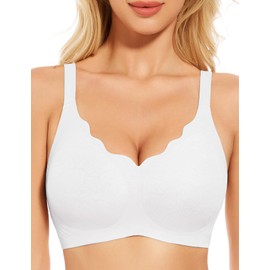 MOEOZLLO Half Floral Wireless Bras for Women No Underwire Seamless Bralettes with Support Womens Bras Comfort T Shirt Bras-White,L