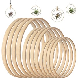 Wooden Rings, Wooden Rings for Crafts, Wooden Bamboo Floral Hoop, Pack of 12, 4 Sizes, Wreath Macrame Craft Hoop Rings, Wreath Rings, for DIY Wedding Wreath Decor, Dream Catcher, Wall Hanging Crafts