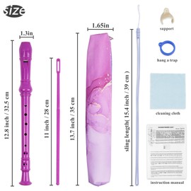 QIELIZI Recorder Instrument for Beginner Kids Adults,8-Hole Soprano Descant Recorder Music Flute with Cleaning Rod & Case Bag For School Student Home Entertainment(2-Purple Blue Splash Ink)