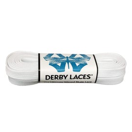 Derby Laces Solid White - Flat, 10mm Wide, for Boots, Skates, Roller Derby, and Hockey Skates (72 Inch / 183 cm)