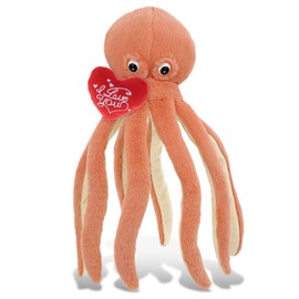 DolliBu I Love You Valentine Plush Super Soft Orange Octopus - Cute Stuffed Animal with Red Heart and Name Personalization Gift for Valentines Day, Birthday, Anniversary, Romantic Date - 15 Inches
