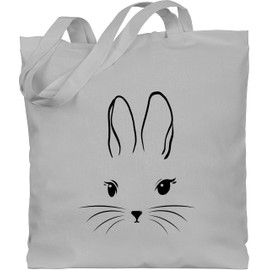 Shirtracer - Cotton Bag - Easter Gift Easter - Rabbit Head Simple with Eyelashes Black, 1 Light Grey