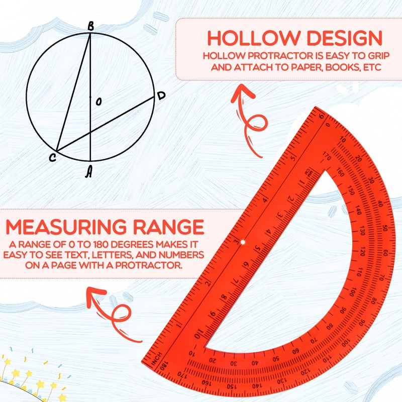 EBOOT Plastic Protractor Math Protractors 180 Degrees, 6 Inch, Pack