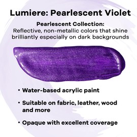 Jacquard Lumiere 2.25oz Fabric Paint Pearlescent Violet - Metallic Paint for Fabric, Leather, Canvas, Paper and Wood - Light-bodied Metallic Acrylic Paint - Lightfast & Vibrant Metallic Acrylic Paints