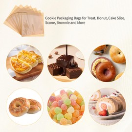 100 Pcs Cookie Bags with Seal and 120 Stickers, Paper Cookie Packaging Bags with Seal, 7.1 X 7.5 Inch Bakery Bag Individual with Window Heat Sealable Small Treat Cookies Packaging Favor Bag