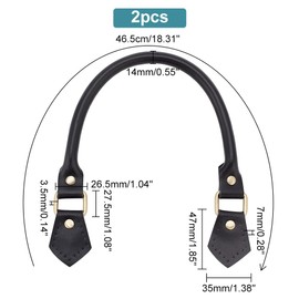 PH PandaHall - 2 correas de piel genuino de 46,5 cm/18 pulgadas, asas cortas, asas de piel, correa de piel vacuno, correa de piel para bricolaje, portafolios de ganchillo, cubeta de reparación, color negro