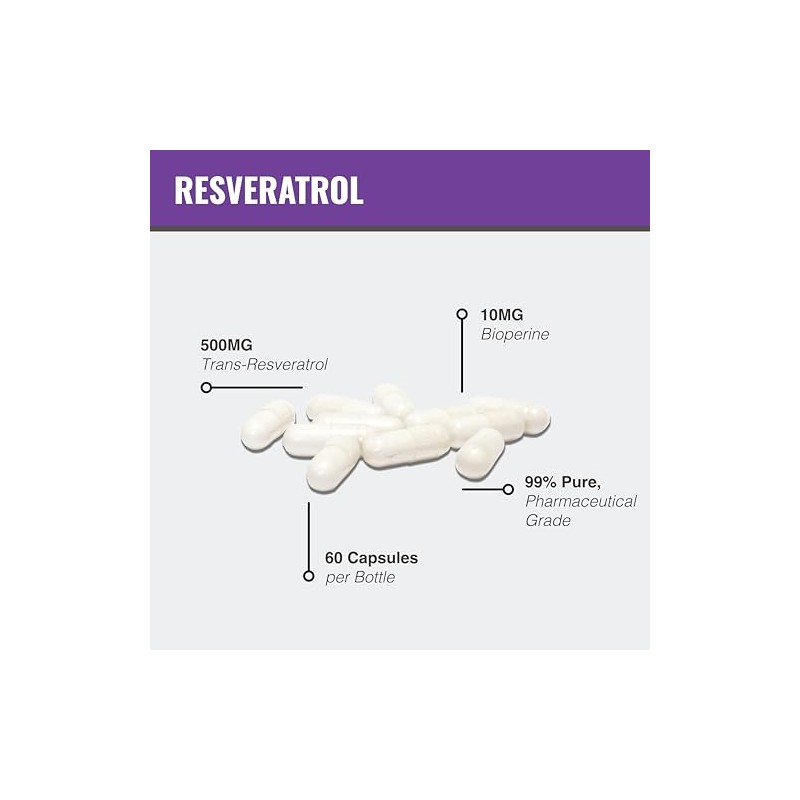 MAAC10 Formulas Trans-Resveratrol 500mg + BioPerine 5mg For Enhanced Bioavailability
