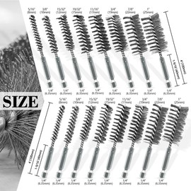 16Pcs Bore Brush Set - 304 Stainless Steel Drill Wire Bore Cleaning Brushes