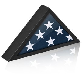 Flag Case for Burial Flag, 3' x 5' Funeral Flag Display Case Black Wood Memorial Flag Shadow Box for Military Veterans with Acrylic Covered and Wall Mounted