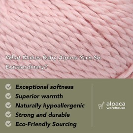 100% Baby Alpaca Yarn Wool Set of 3 Skeins Bulky Weight - Made in Peru - Heavenly Soft and Perfect for Knitting and Crocheting (Baby Pink, Bulky - 3 Skeins)