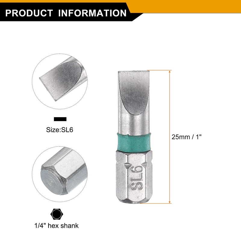 sourcing map 5pcs Slotted Screwdriver Bit SL6 1/4" Hex Shank