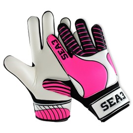 SEA3 Unisex Kids Boys Children's Junior Football Goalkeeper Sports Soccer Training Goalie Gloves, Pink - Size 6: Age 13 to 15 Years