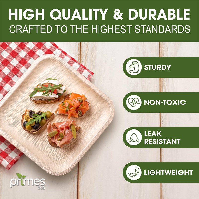 PRIMES ECO 8 Inch - Disposable Palm Leaf Large Square