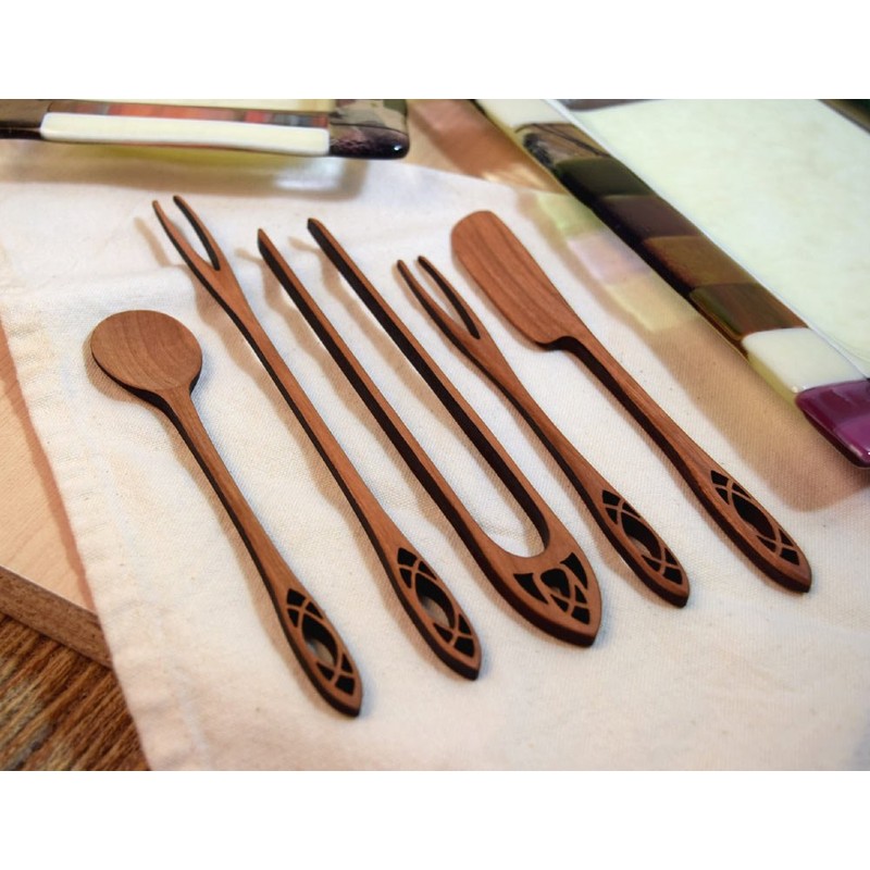 American Made 5-Piece Wild Cherry Wooden Appetizer Serving Set, Cathedral