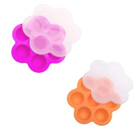 Silicone Egg Bites Molds with Lid for Instant Pot, 2 Packs (For 3qt (6.3"x6.3"x1.6"), Rose red +Orange)