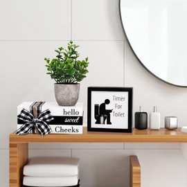 ASPMIZ Bathroom Shelf Decor Signs, Decorative Books for Home Decors, Fake Plants, Toilet Timer, Wooden Farmhosue Bathroom Decor, Funny Rustic Decorations for Restroom Shelf (Hello Sweet Cheeks)