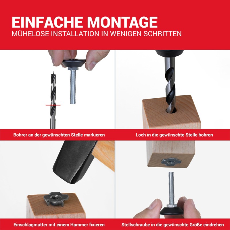 LouMaxx Adjustable Feet M8 x 45 mm Including Drive-In Nut