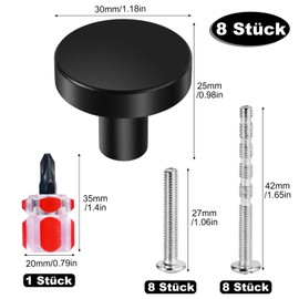 VEPEPE Pack of 8 Round Door Knobs, Black, 25 x 30 mm, Round Cabinet Knobs with Mounting Screws and Screwdriver, Cabinet Knobs, Black, Furniture Knobs for Kitchen Cabinets, Wardrobe, Drawers, Door