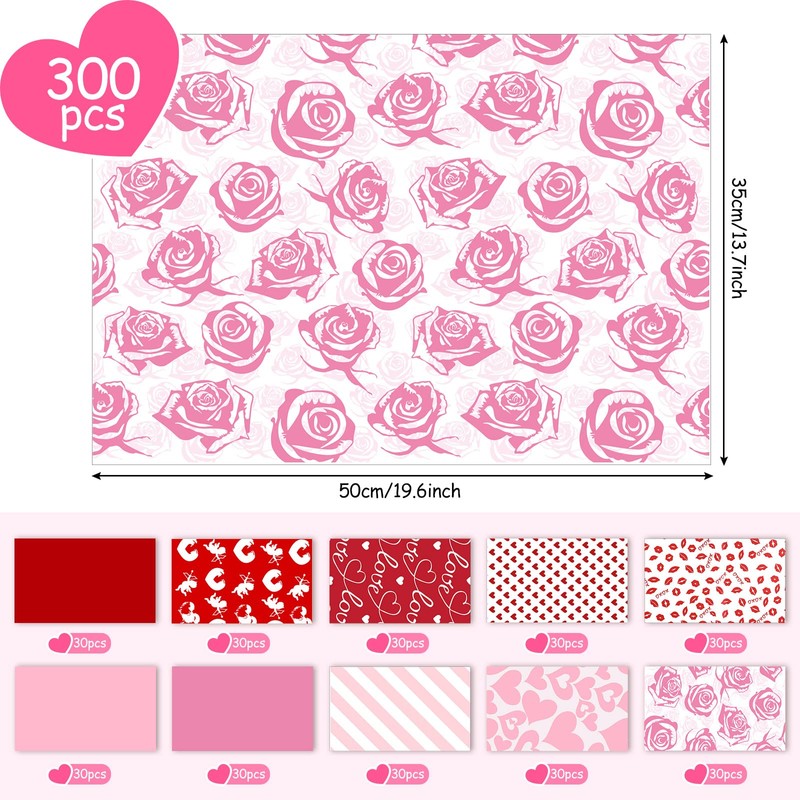 300 Pcs Valentine's Day Tissue Paper Red Hot Pink Tissue