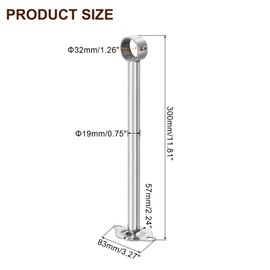 sourcing map 3 Set Ceiling Mount Curtain Rod Bracket, Fit 32mm/1.26" Pipe Length 300mm/11.81" Stainless Steel Curtain Rod Hooks Hangers for Walls Wardrobe Pipe Curtain Pipe, Silver