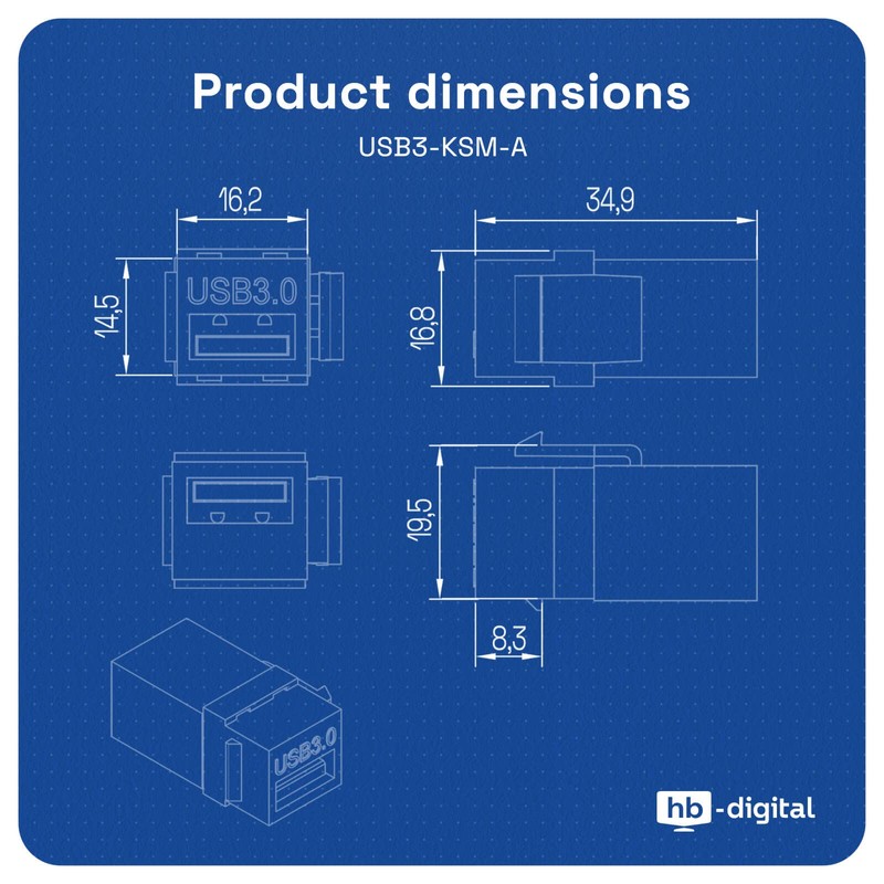 HB-DIGITAL Keystone Module with USB 3.0 Female Multimedia Keystone for