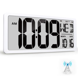 18.5" Extra Large Amotic Digital Wall Clock Battery Operated Atomic Clock Digital Alarm Clock with Day Date & Temperature Jumbo LCD Display Clock for Wall Bedroom Living Room Classroom Home Office
