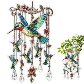 Hummingbird Wind Chimes for Outside, Stained Acrylic Crystal Sun Catcher, Graceful Bird Sun Catcher Wind Chime Patio Porch Yard Balcony Decor Gifts for Women Mom Grandma Gardeners