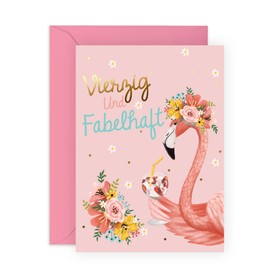 Central 23 40th Birthday Card For Her - Forty and Fabulous - Pink Greeting Card for Mum - Pretty Birthday Cards for Women - Flamingo Design - With Sticker