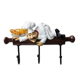 KiaoTime Fat Chef Decor Cute Home Kitchen Restaurant Bakery Decorative Chef with Bread figurine Wall Hooks Oven Gloves/Hat/Cap/Coat/Apron Wall Mount Rack Hook Hanger