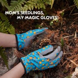 Vgo... 3 Pairs Age-3-12 Kids Gardening Gloves, Children Yard Work Soft Safety Outdoor Playing Gloves(KID-MF7362,Blue,L,3pairs)