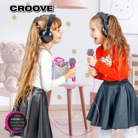 Rechargeable Kids Karaoke Machine for Girls, Pink Portable Karaoke Set, Gift for Girl Speaker with 2 Microphones & Lyrics Display - Bluetooth/AUX/USB, Best Birthday Gifts For Girls Ages 8 9+ Years Old