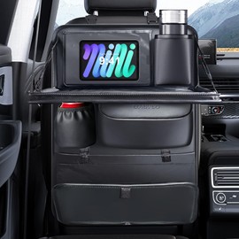 Coverado Backseat Car Organizer, Nappa Leather Car Seat Organizer with Touch Screen Tablet Holder, Foldable Food Tray, Kick Mats Protector, Multi Car Storage Accessories, Garbage Bag Holder-2 Packs