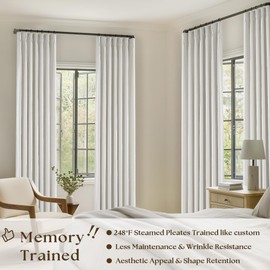 TWODRAPES 90 Inch Linen Blackout Curtains Pinch Pleated for Living Room Thermal Noise Reduction Two Layer 100% Black Out Curtains with Liner Back Tab Pinch Pleat Rings Hooks Window Drapes Track Ivory