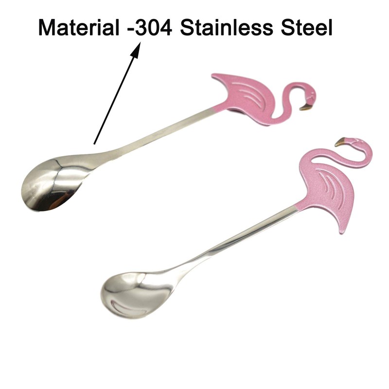 Maydahui 2PCS Flamingo Spoons 5.1 inch（13cm） Animal Spoon18/8（304）Stainless Steel Dessert