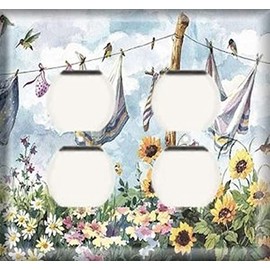 SnazzySwitch Decorative Outlet Cover Plate - Clothesline - Double Duplex Receptacle