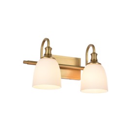 Hanaloa Vintage Bathroom Vanity Light Fixtures, Aged Brass 2 Lights Wall Sconce Lighting with Opal Glass Shade, Porch Wall Mount Light Fixture for Bathroom, Mirror Cabinets Hallway Stairs