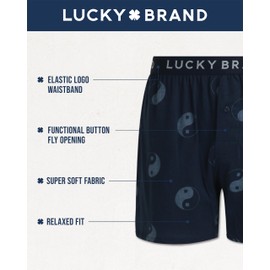 Lucky Brand Boxers for Men – 6 Pack Knitted Mens Underwear with Functional Fly - Classic Mens Boxers (S-XXL), Size Large, Moonlight/Mood Indigo Print/Tandori Spice