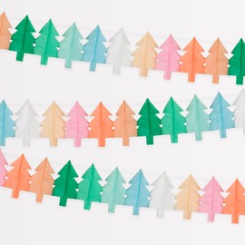 Meri Meri Tissue Paper Christmas Tree Garland (Pack of 3), 6.5' Strand Including Excess Cord, Tissue Paper Garlands, Reusable Hanging Christmas Decorations