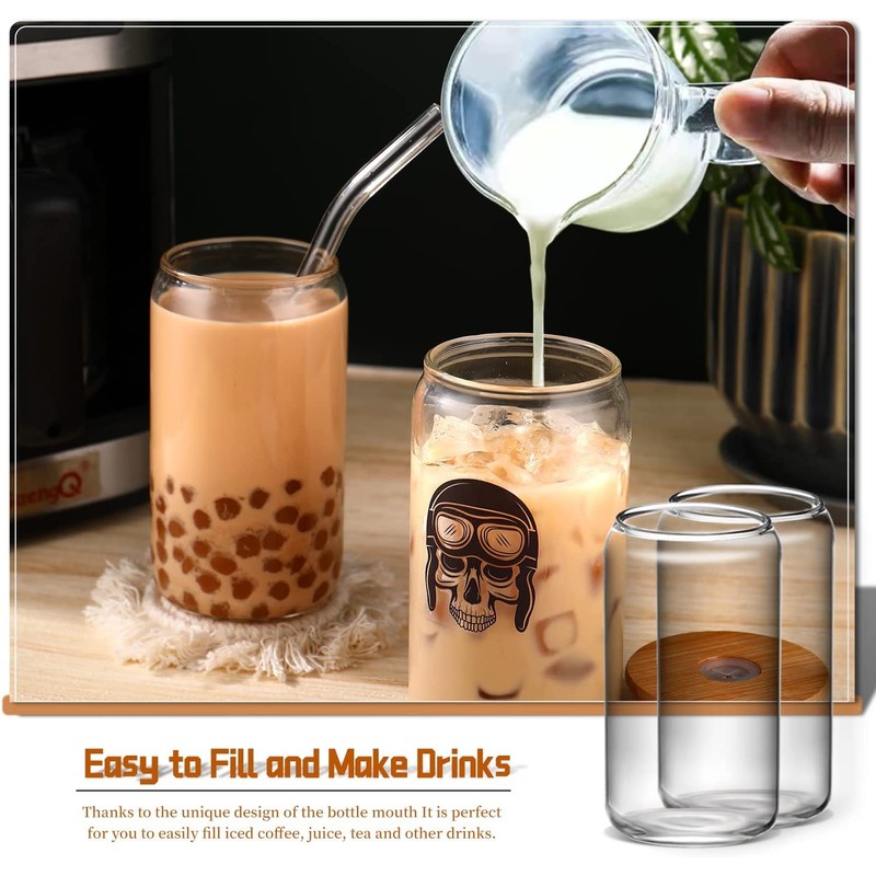 Glass Cups with Lids and Straws 6pcs, 16oz-DWTS Cute Tumber,Beer