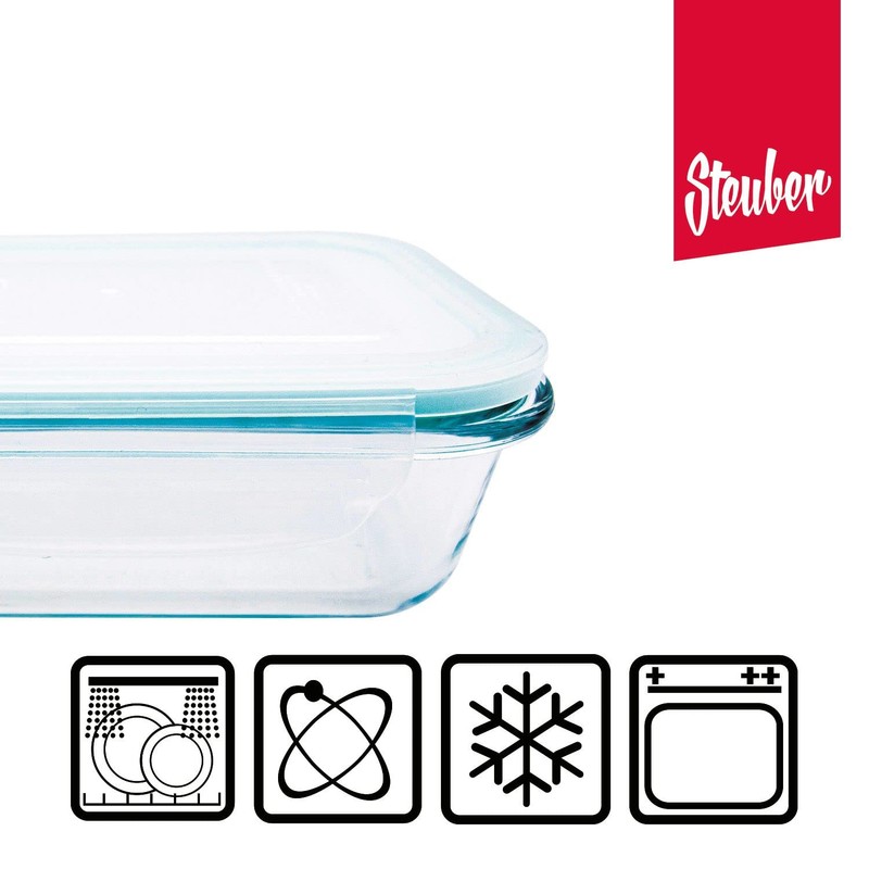 Steuber Cloc 620ml Rectangular Glass Food Storage Container 400°C