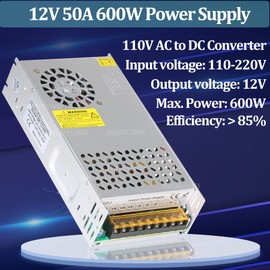 New Version DC 12V 50A 600W Power Supply 110V AC to 12V DC Converter Power Supply Adapter 12V 50A 600W Switch Transformer for Motor Pump CCTV Security Camera Car Stereo 3D Printer and More 12V Device