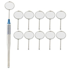 MuskalMed New Blue Titanium Dental Mouth Mirror Hollow Round Handle Slip-Resistance 6.5" with 10 Piece Replaceable Dental Mouth Mirror #5 Teeth Inspection Cleaning Examination Tools DN-2395