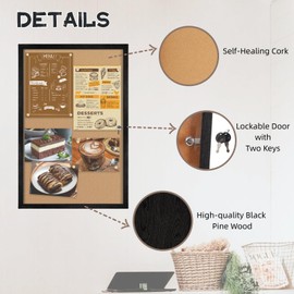 Enclosed Cork Bulletin Board, Lockable and Tamper-Proof Bulletin Noticeboard with Black Pine Frame, 36”x24”, Enclosed Cork Board for School, Office, Home, Commercial, Hospita (Enclosed Board 6090)