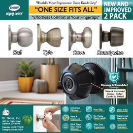 Enjoy Cover | 2 Pack Upgraded Ergonomic Design Door Knob Cover Grips, Non-Slip, Arthritis and Senior Living Aids, Universal Size (Gray)