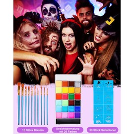 Lictin Pinturas Cara y Corporales de La Copa del Mundo-26 Colores + 10 Cepillas, Pintura Facial Corporales Segura y Saludable Pintura Facial Lavable para Cumpleaños, Navidad, Copa del Mundo