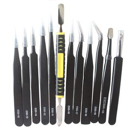 YAGSUW Precision Tweezers Set - 12 Pieces Anti-Static Stainless Steel ESD Tweezers Kit for Electronics Repair, Soldering,Craft,Jewelry and Laboratory Work