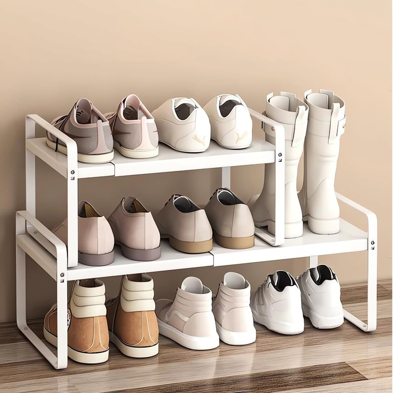 Yagizaai Expandable 1-Tier Metal Shoe Rack (H:7"), Adjustable Width 14.9"-23.6",